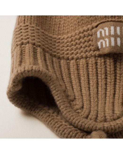 Miu Miu Brown Logo-Patch Beanie