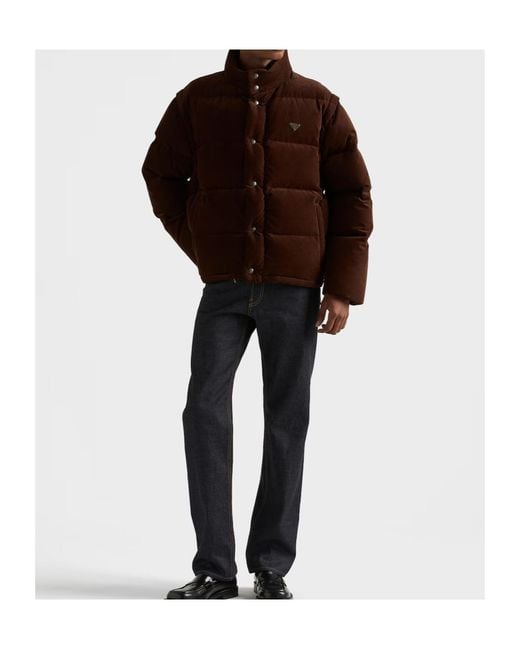 Prada Brown Triangle-Logo Button-Up Jacket for men