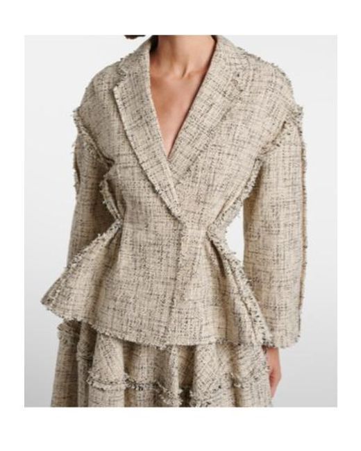 Erdem Natural Cotton-Blend Tweed Peplum Jacket
