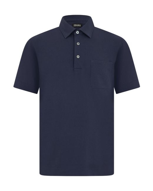 Zegna Blue Chest-Pocket Short-Sleeve Polo Shirt for men