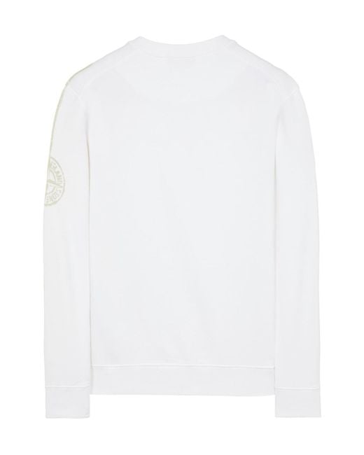 Stone Island White Logo Printed Crewneck Sweatshirt for men