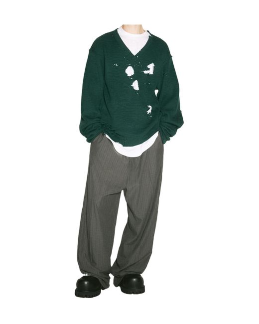 Vetements Green Distressed-Effect V-Neck Sweater for men