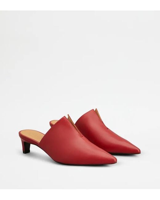 Tod's Red Pointed-Toe Mules