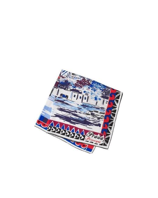 Prada Blue Pittoresque Paris Printed Silk 90 Foulard
