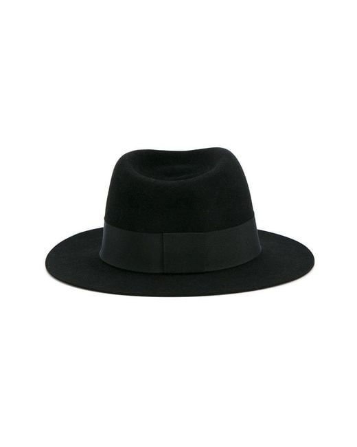 Maison Michel Black Andre Logo Plaque Fedora Hat