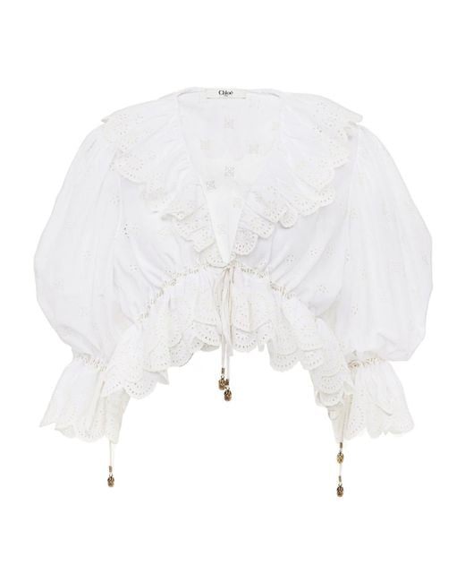 Chloé White Chloé Ruffled Lace Top