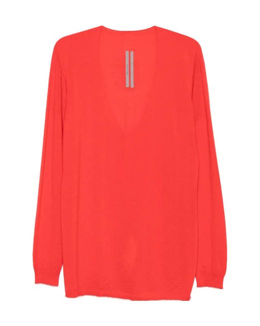 Rick Owens Red Extreme V-Neck Sweater for men