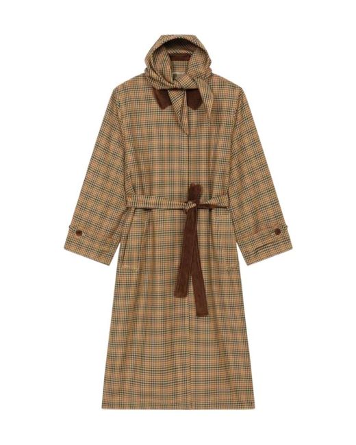 KENZO Prince Of Wales-Pattern Belted Trench Coat in Natural KENZO Prince Of Wales-Pattern Belted Trench Coat in Natural