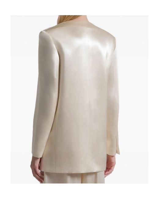 Alberta Ferretti White Satin Double-Breasted Blazer