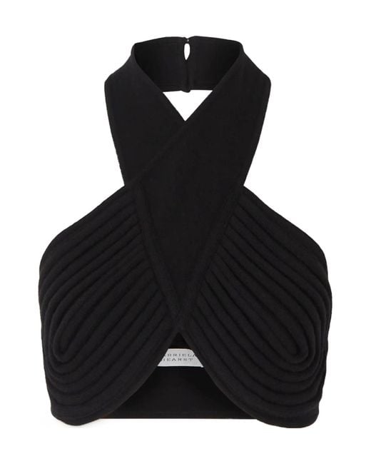 Gabriela Hearst Black Eris Cropped Ribbed Merino Wool Halterneck Top