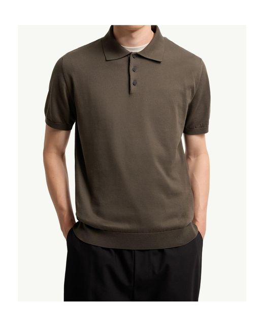 Moncler Brown Logo Cotton Knit Polo for men