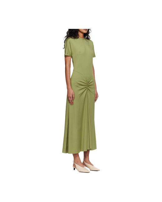 Victoria Beckham Green Gathered Waist Midi Dress With Knotted Detail