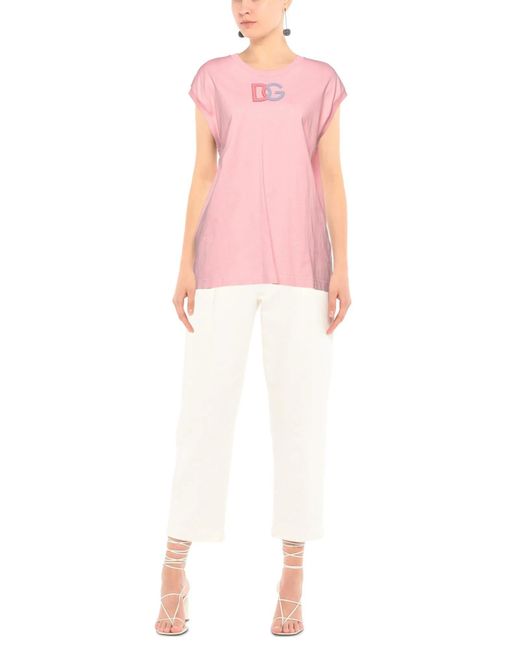 Dolce & Gabbana Pink Solid-Color Short-Sleeved T-Shirt