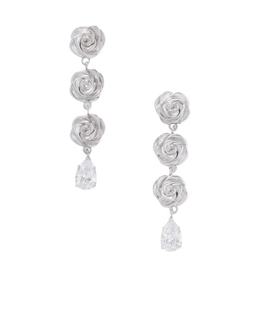 Magda Butrym White Triple Rose Embellished Drop Earrings