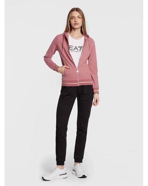 EA7 Pink Logo Hooded Casual Coat
