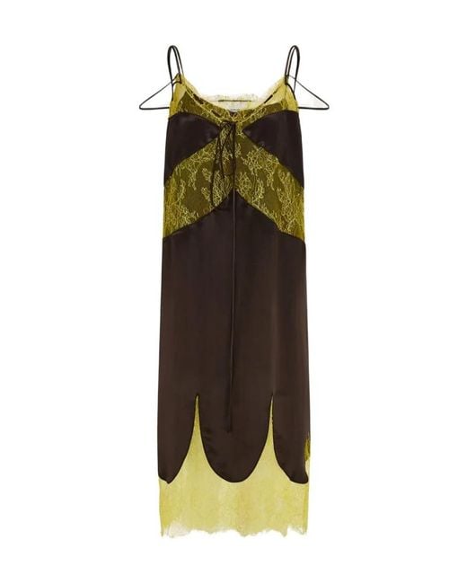 Ferragamo Green Satin And Lace Slip Dress