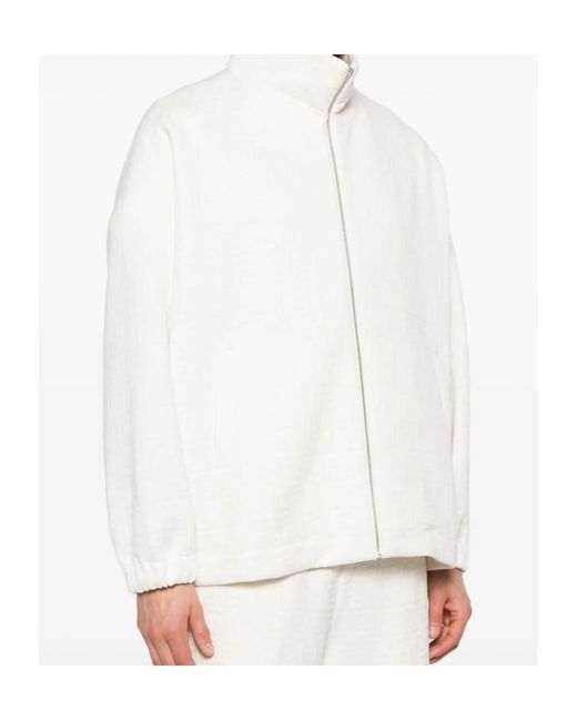Fendi White Monogram Printed Zipped Sweatshirt for men