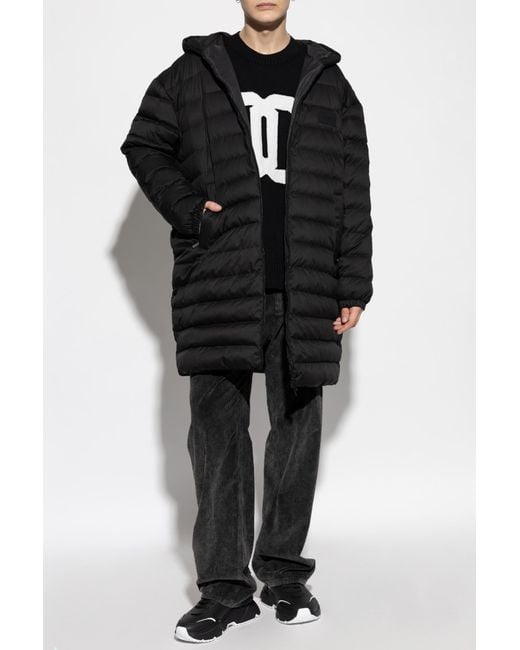 Dolce & Gabbana Black Logo Patch Quilted Down Coat for men