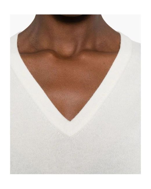Brunello Cucinelli White V-Neck Sweater