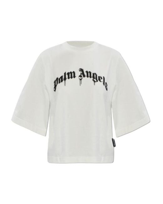 Palm Angels White Curved Logo Boxy T-Shirt