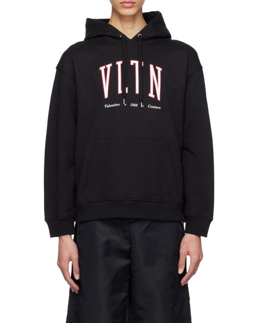 Valentino Black Vltn Logo Printed Drawstring Hoodie for men
