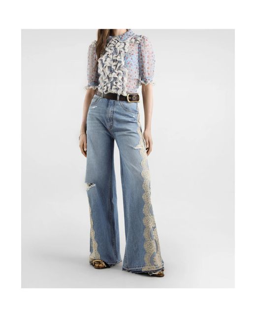 Dolce & Gabbana Blue Ruffled Floral Top