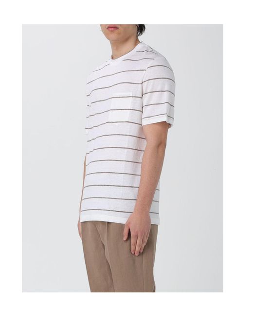 Brunello Cucinelli White Crew-Neck Striped T-Shirt for men