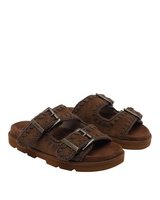 Mou Brown Bio Buckled Flat Sandals