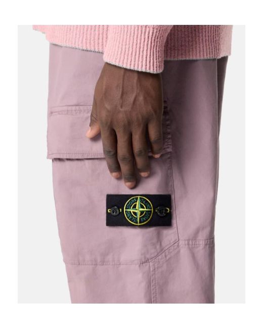 Stone Island Purple Logo Patch Loose Cargo Pants for men