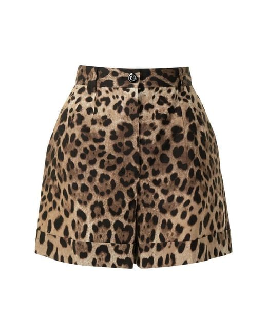 Dolce & Gabbana Natural Leopard Printed Poplin Shorts