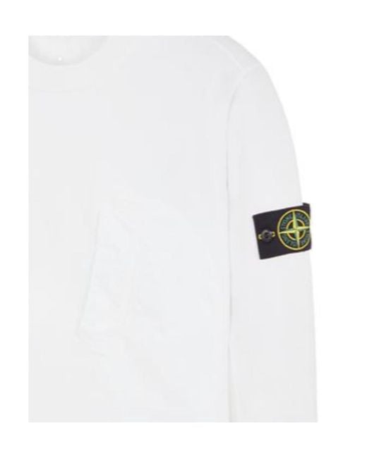 Stone Island White Round Collar Logo Sweater for men