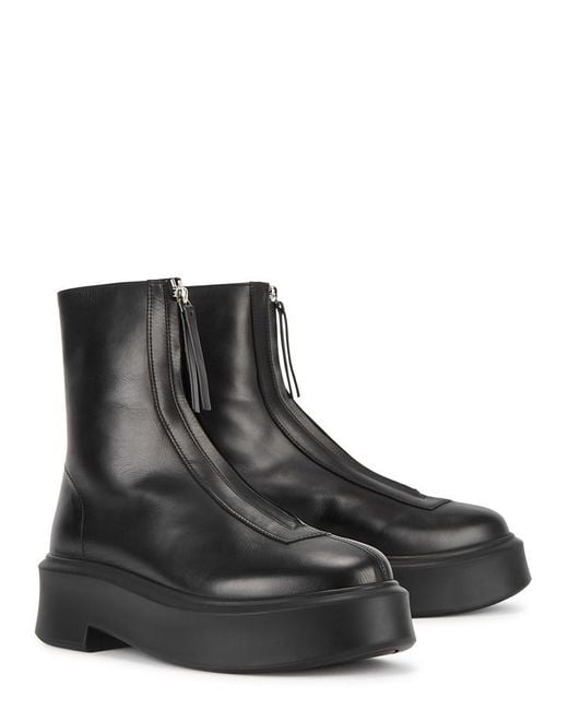 The Row Black Zipped 1 Leather Flatform Ankle Boots