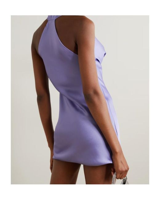 Norma Kamali Purple Draped Satin Halterneck Mini Dress