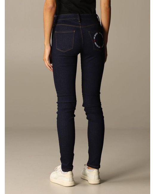 Moschino Blue Logo Embroidered Skinny Jeans