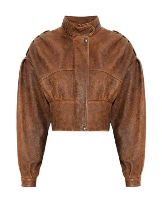Chloé Brown Chloé Cropped Leather Bomber Jacket
