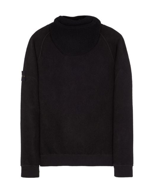 Stone Island Black Knitted Panel Cotton-Blend Hoodie for men