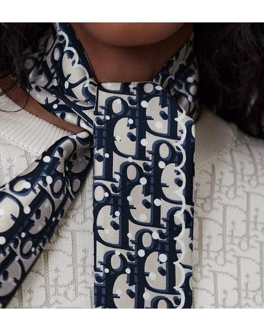 Dior White Polka Oblique Mitzah Scarf