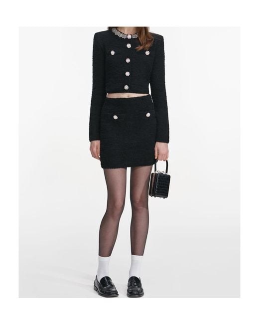 Self-Portrait Black Embellished Crewneck Cardigan