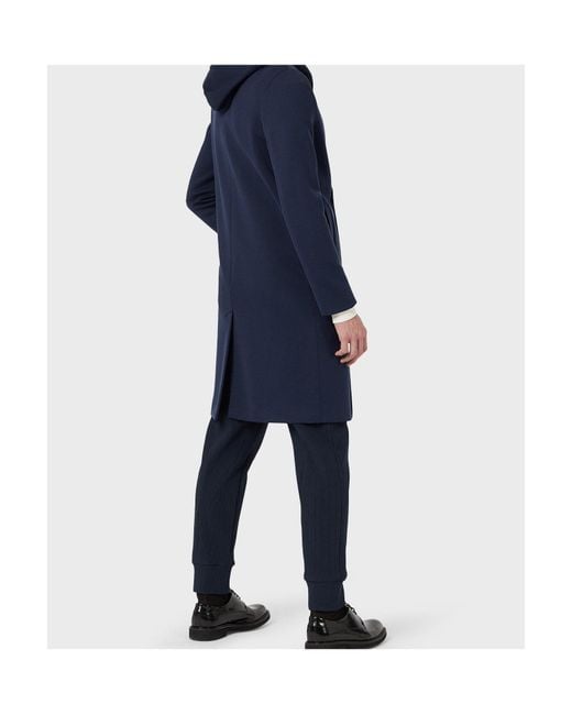 Emporio Armani Blue Hooded Trench Coat for men