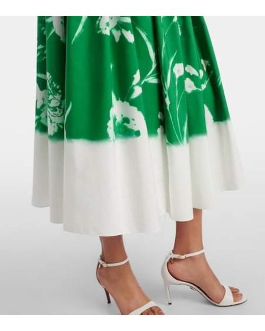 Erdem Green Floral Cotton Poplin Midi Dress