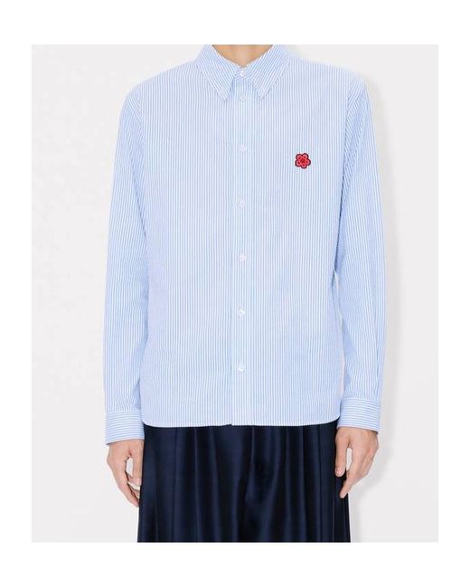 KENZO Blue Button-Up Striped Shirt for men