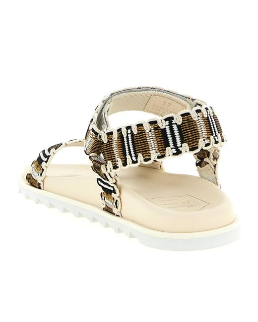 Roger Vivier Natural Embellished Flat Sandals