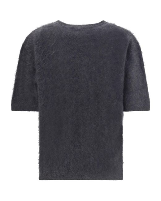 Lisa Yang Gray Maren Short-Sleeve Knitted Sweater