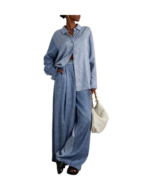 Partow Blue Juliette Two-Tone Chambray Shirt