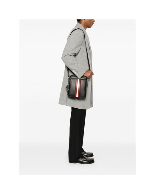 Bally Black Logo Printed Zip-Up Messenger Bag for men