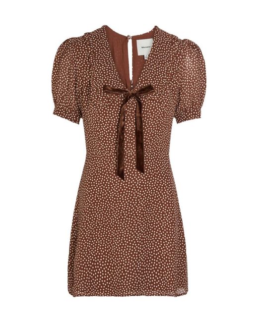 Reformation Brown Kaylia Polka-Dot Appliquéd Chiffon Mini Dress