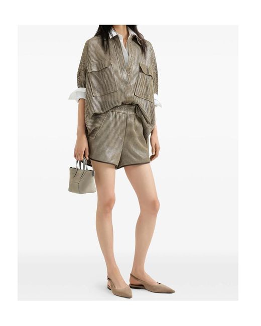 Brunello Cucinelli Gray Sparkling Net Leather Shorts