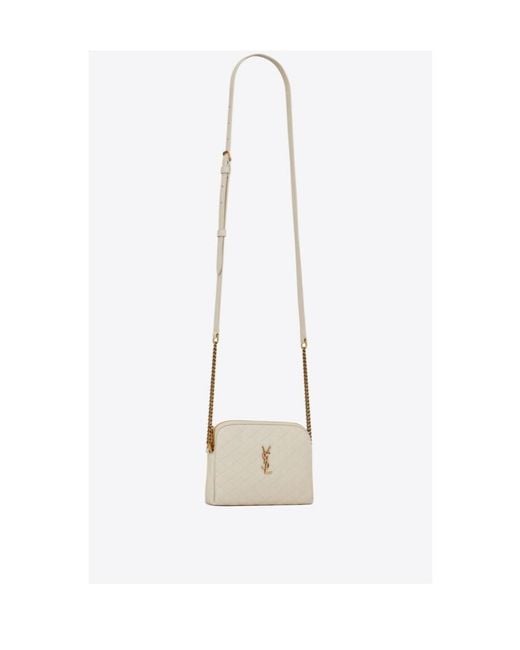 Saint Laurent White Gaby Quilted Chain Pouch