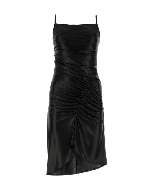 MARINE SERRE Black Crescent Moon-Printed Ruched Midi Dress