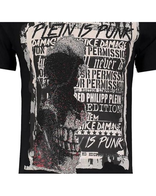Philipp Plein Black T-Shirt With Round Neck And Short Sleeves for men